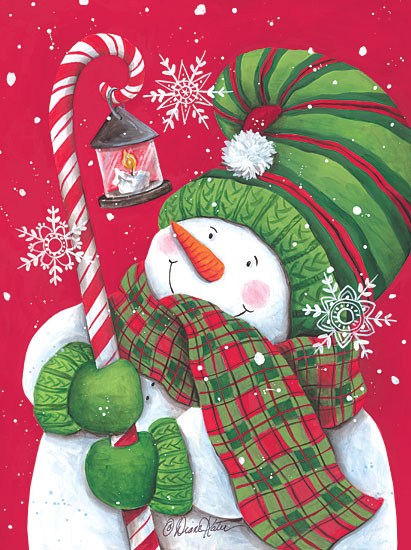 Diane Kater ART1254 - ART1254 - Snowman with Candy Cane Light - 12x16 Snowman, Candy Cane, Lantern, Holidays, Christmas, Winter, Whimsical from Penny Lane