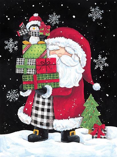 Diane Kater ART1258 - ART1258 - Gifting Santa I - 12x16 Santa Claus, Holidays, Christmas, Presents, Penguin, Winter, Snowflakes from Penny Lane