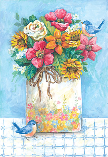 Diane Kater ART1302 - ART1302 - Floral Vase - 12x18 Flowers, Crock, Spring, Springtime, Birds, Cottage/Country, Bouquet, Still Life from Penny Lane