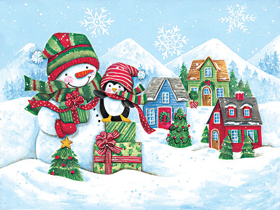 Diane Kater ART1349 - ART1349 - Friendship Village - 16x12 Christmas, Holidays, Snowmen, Village, Houses, Christmas Trees, Winter, Snow, Penguin, Presents, Whimsical, Landscape, Decorative from Penny Lane