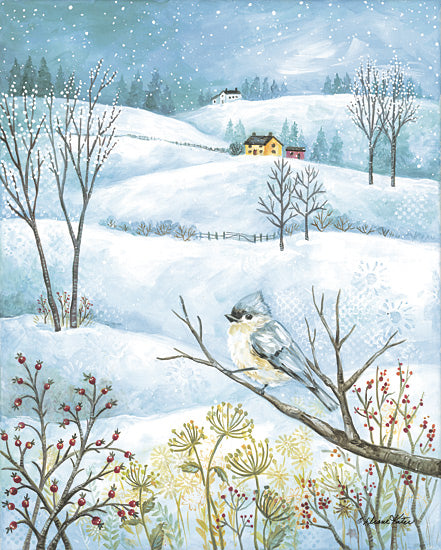 Diane Kater ART1357 - ART1357 - Rolling Hills in Winter - 12x16 Winter, Landscape, Trees, Snow, Bird, Titmouse, Berries, Houses, Fence, Hills from Penny Lane