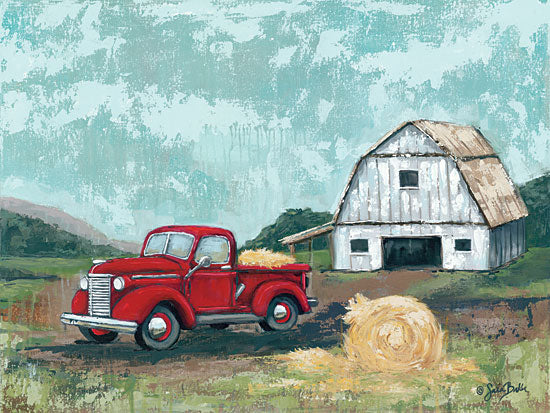 Sara Baker BAKE121 - BAKE121 - Red Truck at the Barn - 16x12 Truck, Hay Bale, Barn, Landscape from Penny Lane