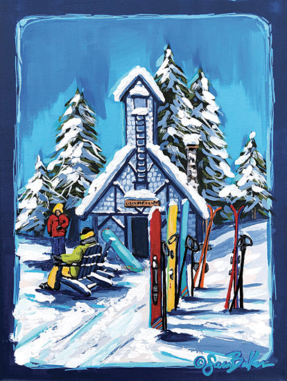 Sara Baker BAKE177 - BAKE177 - Snow Day - 12x16 Winter, Snowboarding, Snow Hut, Trees from Penny Lane