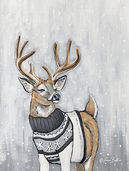 Sara Baker BAKE188 - BAKE188 - Stag in Sweater - 12x16 Stag, Reindeer, Deer, Sweater, Winter, Snow from Penny Lane