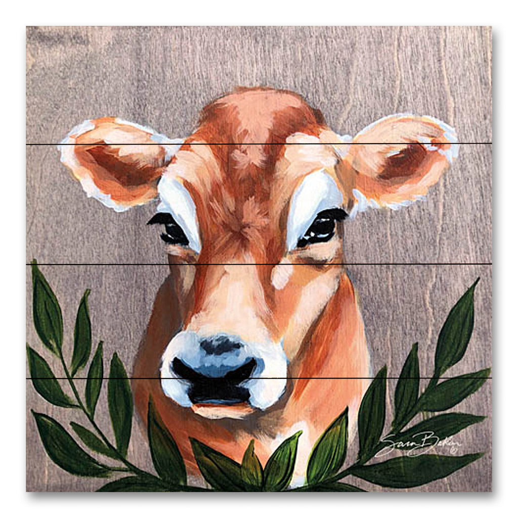 Sara Baker BAKE206PAL - BAKE206PAL - Bessie - 12x12 Cow, Brown Cow, Greenery, Portrait, Spring from Penny Lane