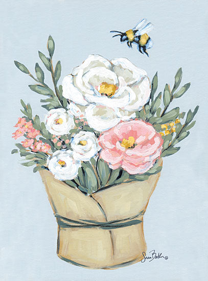 Sara Baker BAKE239 - BAKE239 - Bumblebee Bouquet    - 12x16 Flowers, Bouquet, Pink and White Flowers, Bee, Bumblebee, Spring, Spring Flowers from Penny Lane