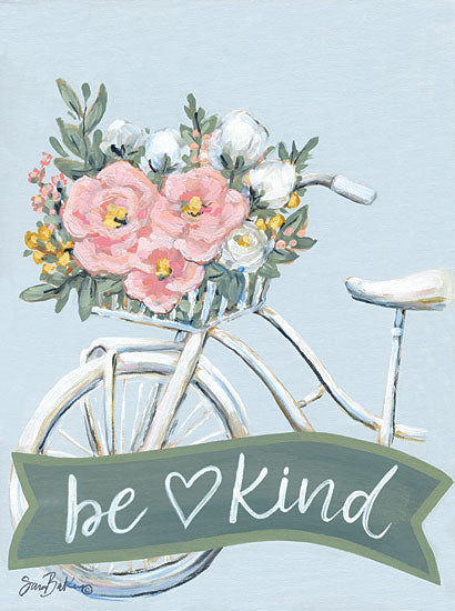 Sara Baker BAKE240 - BAKE240 - Be Kind Bicycle    - 12x16 Inspirational, Bicycle, Basket, Flowers, Pink and White Flowers, Be Kind, Banner, Typography, Signs, Textual Art, Heart, Spring from Penny Lane