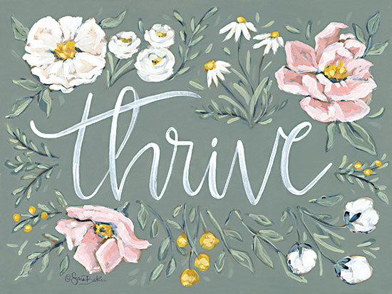 Sara Baker BAKE242 - BAKE242 - Thrive Floral    - 16x12 Inspirational, Thrive, Typography, Signs, Textual Art, Flowers, Pink and White, Motivational from Penny Lane