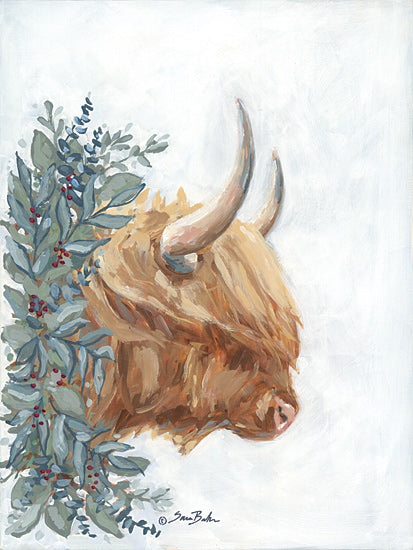 Sara Baker BAKE263 - BAKE263 - Highlander Winter Wishes - 12x16 Cow, Highlander, Greenery, Berries, Winter, Animals from Penny Lane