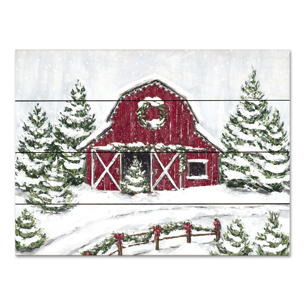 Sara Baker BAKE274PAL - BAKE274PAL - Tree Farm Barn - 16x12 Christmas, Holidays, Winter, Barn, Farm, Trees, Snow, Red Barn, Farmhouse/Country from Penny Lane
