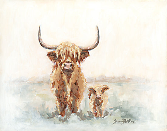 Sara Baker BAKE292 - BAKE292 - Mother Will Lead Me - 16x12 Cows, Highland Cows, Baby, Mother and Baby, Abstract, Landscape, Farm Animals from Penny Lane