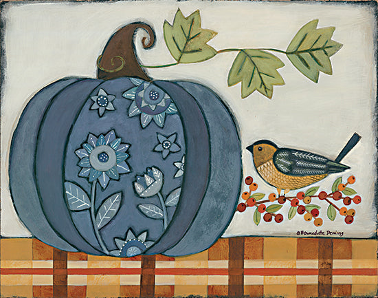 Bernadette Deming BER1399 - BER1399 - Blue Patterned Pumpkin - 16x12 Pumpkins, Blue Pumpkin, Patterned, Bird, Autumn, Primitive from Penny Lane