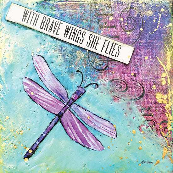 Britt Hallowell BHAR546 - BHAR546 - With Brave Wings She Flies  - 12x12 With Brave Wings She Flies, Dragonfly, Motivational, Tween, Blue, Purple, Signs from Penny Lane