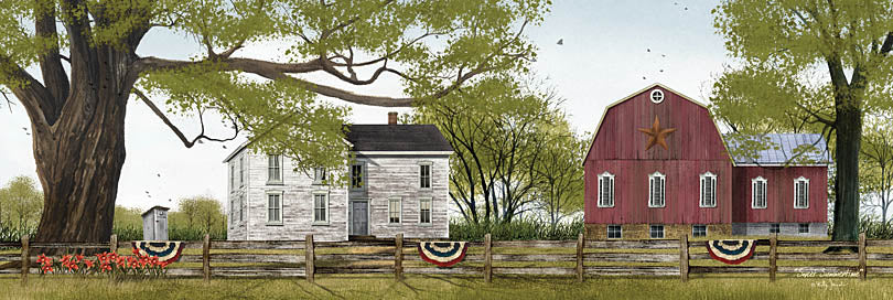 Billy Jacobs BJ1078 - BJ1078 - Sweet Summertime - 36x12 Patriotic, Farm, Barn, Red Barn, House, Fence, Landscape, Summer, July 4th, Independce Day, Trees, Barn Star, Bunting Flags, Folk Art, Sweet Summertime from Penny Lane