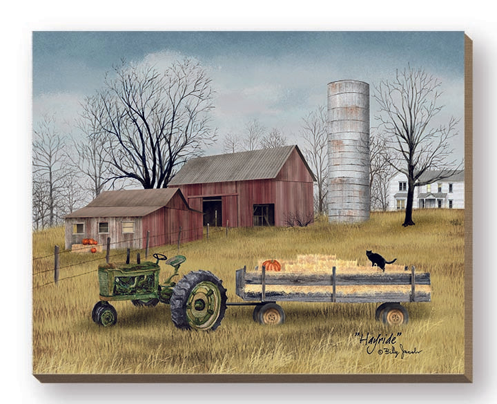 Billy Jacobs BJ1235FW - BJ1235FW - Hayride - 20x16 Folk Art, Fall, Farm, Barn, Silo, Tractor, Hay Wagon, Pumpkins, Cat, Hayfield, Country from Penny Lane