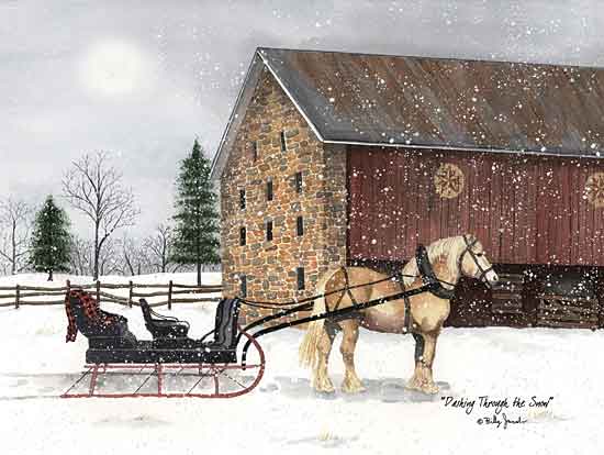 Billy Jacobs BJ1256 - BJ1256 - Dashing Through the Snow - 16x12 Landscape, Horse, Sleigh, Barn, Trees, Winter from Penny Lane