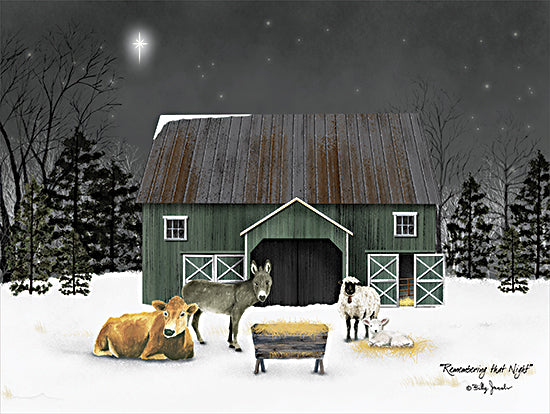 Billy Jacobs BJ1270 - BJ1270 - Remembering the Night - 16x12 Nativity, Farm, Farm Animals, Cow, Donkey, Sheep, Lamb, Nighttime, Moon from Penny Lane