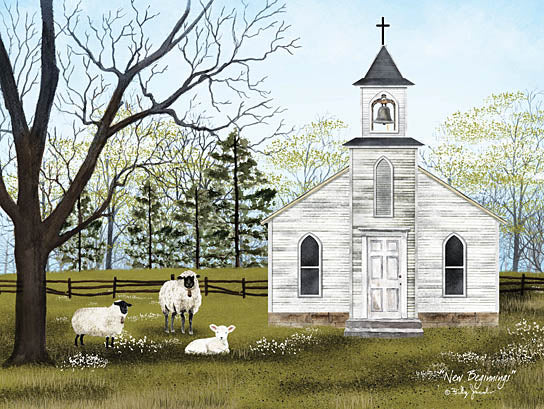 Billy Jacobs BJ1271 - BJ1271 - New Beginnings - 16x12 Church, Country Church, Sheep, Lambs, Spring, Springtime, Trees, Easter Season from Penny Lane