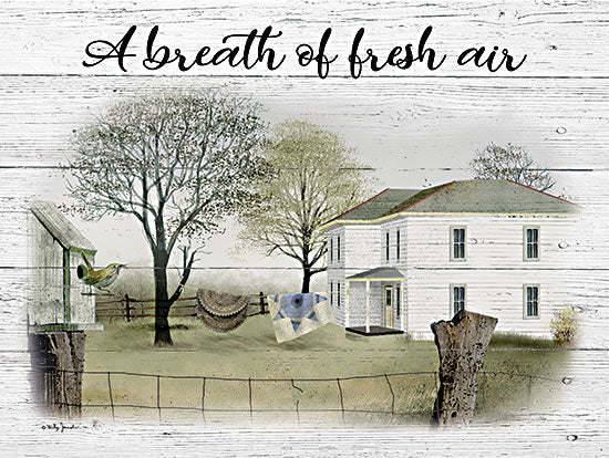 Billy Jacobs BJ1282 - BJ1282 - A Breath of Fresh Air - 16x12 Laundry, Clothesline, Quilts, Rugs, A Breath of Fresh Air, Typography, Signs, Textual Art, Home, House, Landscape, Trees, Birdhouse, Bird, Wood Background, Fence, Folk Art from Penny Lane