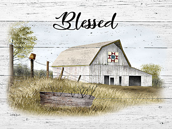 Billy Jacobs BJ1286 - BJ1286 - Blessed - 16x12 Farm, Barn, Blessed, Typography, Signs, Textual Art, Quilt Block, Fence, Field, Wood Background, Summer, Folk Art from Penny Lane
