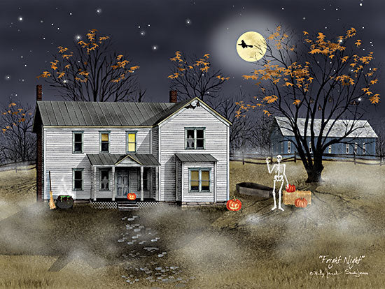 Billy Jacobs BJ1294 - BJ1294 - Fright Night - 16x12 Halloween, Fall, Folk Art, House, Home, Homestead, Farm, Fright Night, Pumpkins, Skelton, Halloween Decorations, Haunted House, Evening, Moon, Farmhouse/Country from Penny Lane