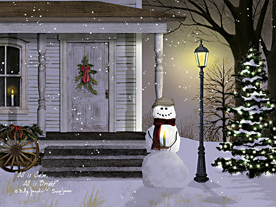 Billy Jacobs BJ1298 - BJ1298 - All is Calm, All is Bright - 16x12 Christmas, Holidays, Folk Art, Front Porch, Winter, Christmas Decorations, Decorative, Lamppost, Snow, All is Calm, All is Bright, Snowman, Christmas Tree, Farmhouse/Country from Penny Lane
