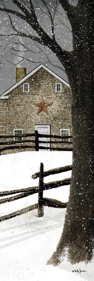 Billy Jacobs BJ1312 - BJ1312 - Stone Farmhouse Panel - 8x24  Winter, Snow, Home, Homestead, Barn Star, Tree, Stone House, Fence, Folk Art from Penny Lane