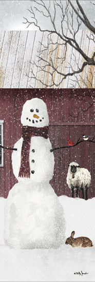 Billy Jacobs BJ1313 - BJ1313 - Farm Snowman - 8x24  Snowman, Winter, Barn, Red Barn, Farm, Snow, Sheep, Rabbit, Folk Art, Cardinal, Birds from Penny Lane