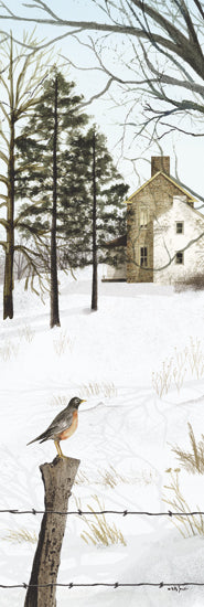 Billy Jacobs BJ1317B - BJ1317B - Waiting for Spring Panel II - 12x36 Folk Art, Winter, Snow, Landscape, Bird, Fence, Homestead, Trees, Waiting for Spring from Penny Lane