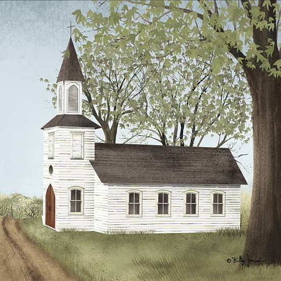Billy Jacobs BJ1349 - BJ1349 - Amazing Grace II - 12x12 Religious, Church, Folk Art, Country Church, Trees, Road, Path, Farmhouse/Country, Amazing Grace from Penny Lane