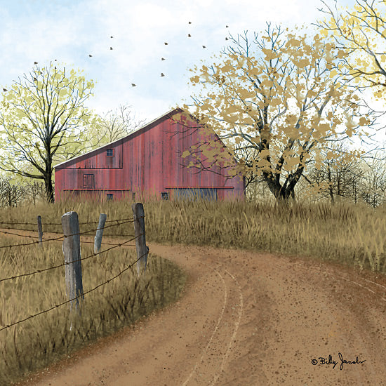 Billy Jacobs BJ1362 - BJ1362 - At the Bend - 12x12 Folk Art, Road, Path, Farm, Barn, Red Barn, Farmhouse/Country, Landscape, Trees, At the Bend from Penny Lane