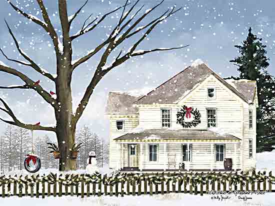 Billy Jacobs BJ1366 - BJ1366 - Christmas at Grandmas - 16x12 Christmas, Holidays, Folk Art, Winter, Snow, House, Homestead, Front Porch, Snowman, Trees, Tire Swing, Cardinals, Fence, Christmas Decorations, Wreath from Penny Lane