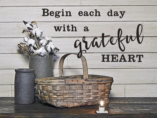 Susie Boyer BOY390A - Begin Each Day with a Grateful Heart - Basket, Cotton, Vase, Candle, Motivating, Heart from Penny Lane Publishing