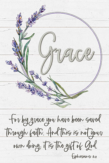 Susie Boyer BOY587 - BOY587 - Grace - 12x18 Grace, You Have Been Saved, Wreath, Lavender, Bible Verse, Ephesians, Religion, Signs from Penny Lane