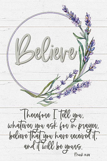 Susie Boyer BOY588 - BOY588 - Believe - 12x18 Believe, Believe That You Have Received It, Wreath, Lavender, Bible Verse, Mark, Religion, Signs from Penny Lane