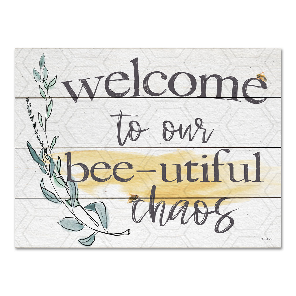 Susie Boyer BOY612PAL - BOY612PAL - Welcome to Our Bee-utiful Chaos   - 16x12 Inspirational, Welcome to Our Bee-utiful Chaos, Welcome, Typography, Signs, Textual Art, Bees, Greenery, Whimsical, Spring, Farmhouse/Country from Penny Lane