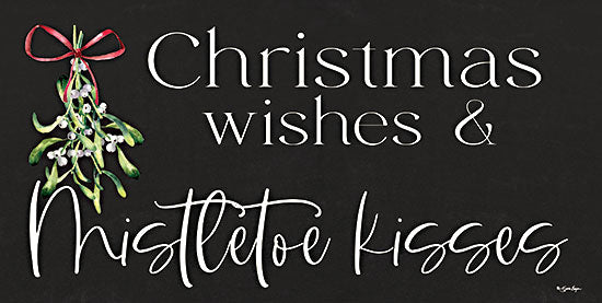Susie Boyer BOY751 - BOY751 - Christmas Wishes & Mistletoe Kisses - 18x9 Christmas, Holidays, Christmas Wishes & Mistletoe Kisses, Typography, Signs, Textual Art, Mistletoes, Black Background from Penny Lane