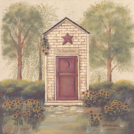 Pam Britton BR299 - Folk Art Outhouse III - Outhouse, Trees, Flowers, Bath from Penny Lane Publishing