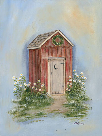 Pam Britton BR504 - BR504 - Country Outhouse II - 12x16 Country Outhouse, Flowers, Primitive, Wreath from Penny Lane