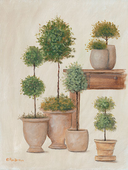 Pam Britton BR511 - BR511 - Potting Bench & Topiaries I   - 12x16 Potting Bench, Topiaries, Potted Plants, Primitive from Penny Lane