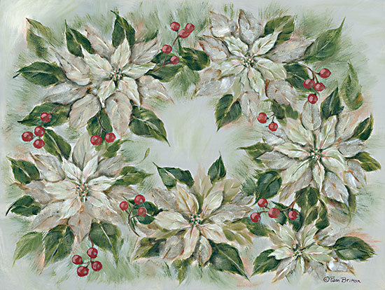 Pam Britton BR516 - BR516 - Poinsettia Wreath - 16x12 Holidays, Christmas Flowers, Poinsettias, Wreath from Penny Lane