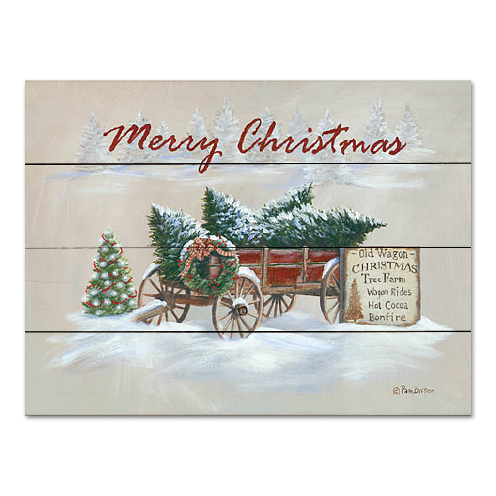 Pam Britton BR519PAL - BR519PAL - Merry Christmas Wagon   - 16x12 Christmas, Holidays, Wagon, Christmas Trees, Pine Trees, Merry Christmas, Folk Art, Winter, Rustic, Typography, Signs, Advertisements from Penny Lane