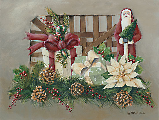 Pam Britton BR521 - BR521 - A Joyful Assortment - 16x12 Old Fashioned, Basket, Santa Claus, Presents, Pine Cones, Pine Needles, Berries, Holidays, Christmas, Primitive from Penny Lane