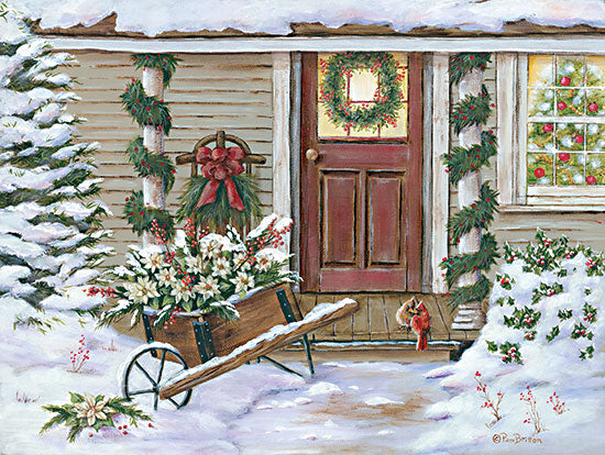 Pam Britton BR522 - BR522 - Holiday Porch - 16x12 Holidays, Front Porch, House, Winter, Wheelbarrow, Flowers, Decorations, Christmas from Penny Lane