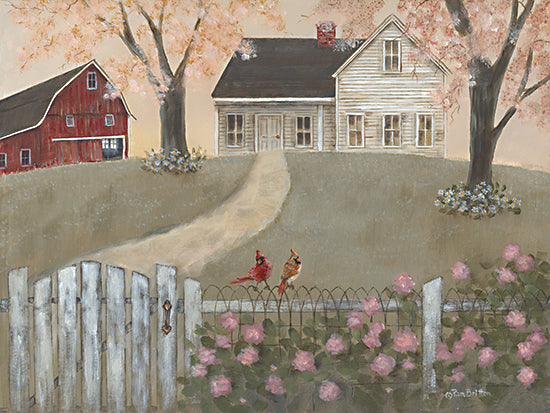 Pam Britton BR557 - BR557 - Season of Renewal - 16x12 Farm, Barn, House, Birds, Spring, Cardinals, Flowers, Flowering Trees, Farmhouse/Country from Penny Lane