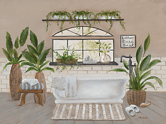 Pam Britton BR599 - BR599 - Farmhouse Bath I - 16x12 Bath, Bathroom, Bathtub, Plants, Green Plants, Baskets from Penny Lane