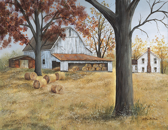 Pam Britton BR617 - BR617 - Last Hay Harvest - 16x12 Farm, Barn, Hay, Harvest, Fall, Trees, House, Homestead, Farmhouse/Country, Landscape from Penny Lane