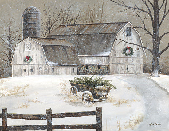 Pam Britton BR618 - BR618 - Wagon on the Farm - 16x12 Winter, Farm, Barn, White Barn, Christmas, Holidays, Wagon, Christmas Decorations, Snow, Path, Farmhouse/Country from Penny Lane