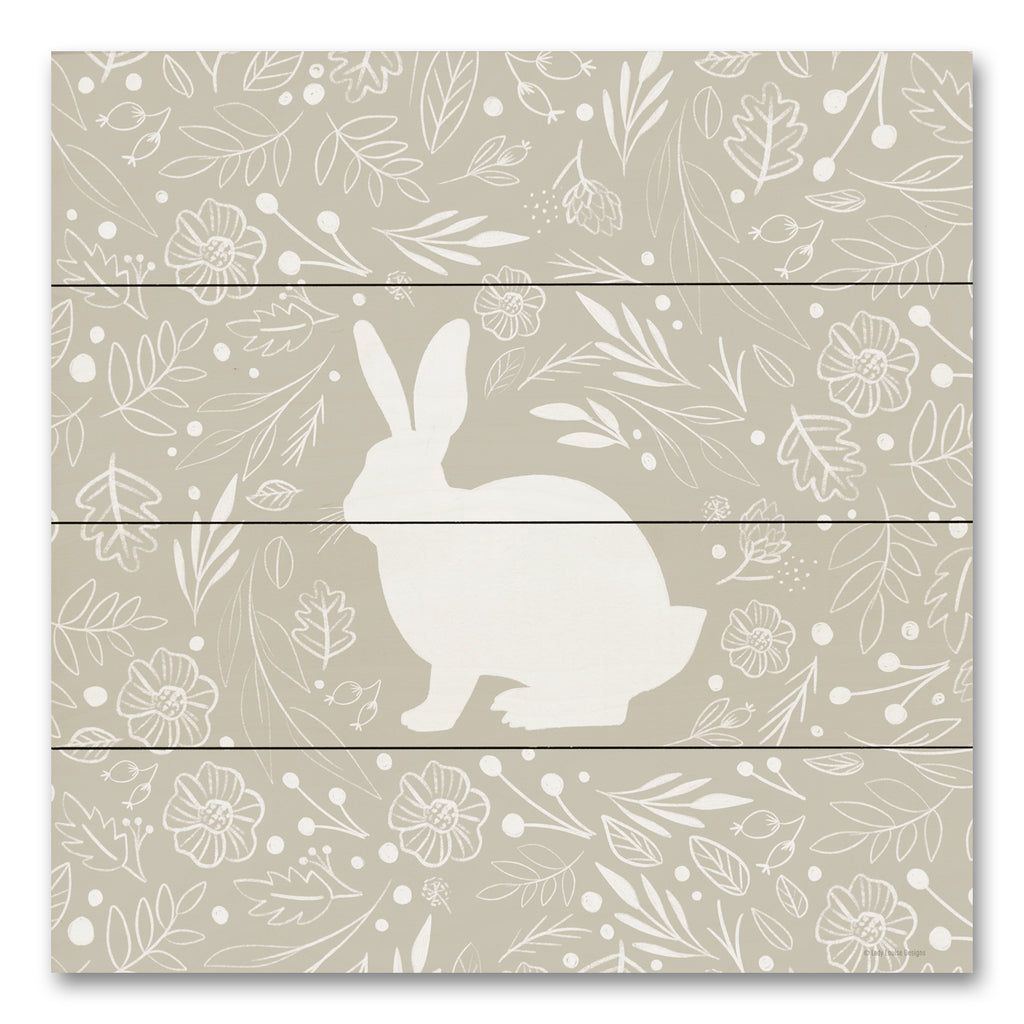 Lady Louise Designs BRO211PAL - BRO211PAL - Floral Rabbit - 12x12 Rabbit, Flowers, Folk Art, Neutral Palette, Silhouette from Penny Lane