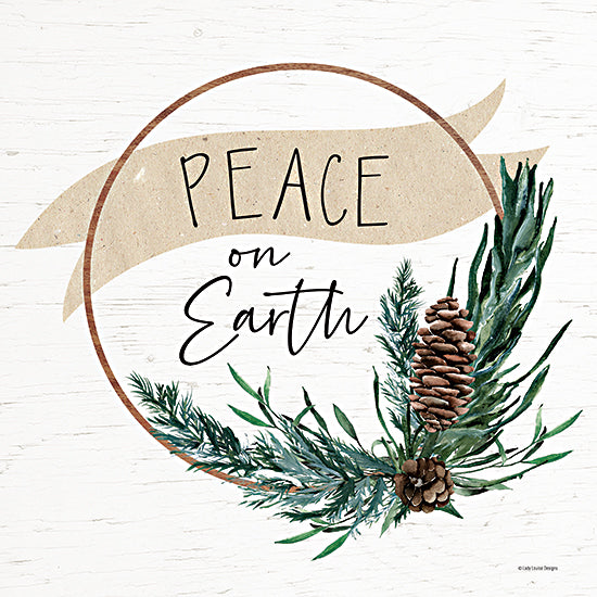 Lady Louise Designs BRO231 - BRO231 - Peace on Earth - 12x12 Christmas, Holidays, Peace on Earth, Typography, Signs, Textual Art, Greenery, Pine Cones, Nature, Banner, Winter from Penny Lane